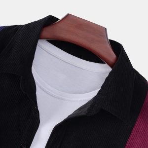 Color Match Block Corduroy Button Down Shirt