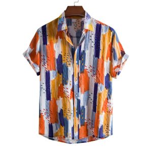 Floral Lining Printed Lapel Shirt