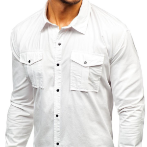 Men’s dual-pocket cotton long sleeve shirt