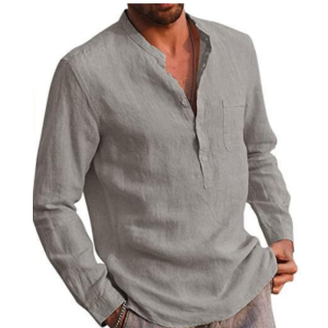 S41 Long Sleeve V Neck Casual Beach Linen Shirt