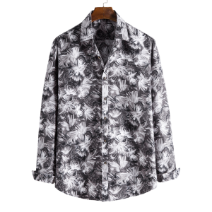 Three-dimensional flowers printed long sleeve shirt