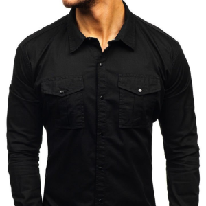 Men’s dual-pocket cotton long sleeve shirt