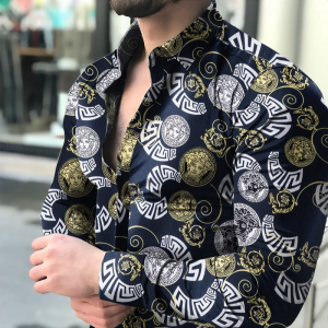 Long sleeve Greek inspired print shirt