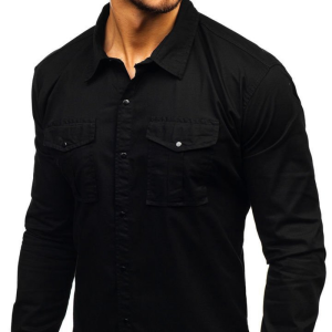 Men’s dual-pocket cotton long sleeve shirt