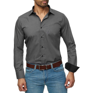 Men’s casual long sleeve solid business shirt