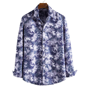 Three-dimensional flowers printed long sleeve shirt