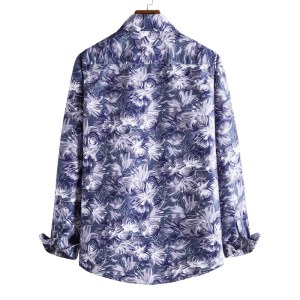 Three-dimensional flowers printed long sleeve shirt