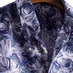 Three-dimensional flowers printed long sleeve shirt