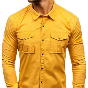 Men’s dual-pocket cotton long sleeve shirt