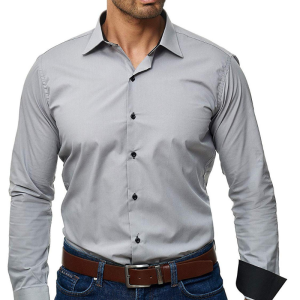 Men’s casual long sleeve solid business shirt