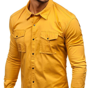 Men’s dual-pocket cotton long sleeve shirt