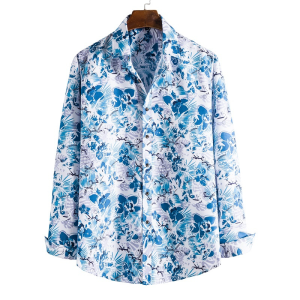 Floral Print On White Long Sleeve Shirt