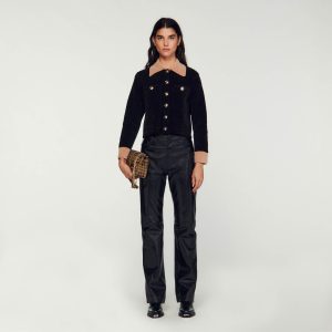 Cropped velour knit coatigan
