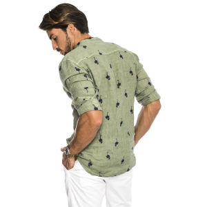 Men’s linen long sleeve flamingos print shirt