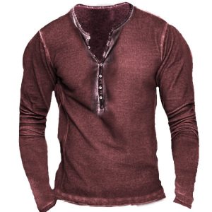 Men’s Vintage Casual Long Sleeve T-Shirt