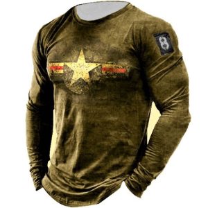 Men’s Retro American Stars Print Long Sleeve Sports T-Shirt