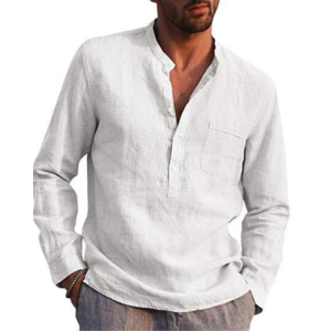 S41 Long Sleeve V Neck Casual Beach Linen Shirt