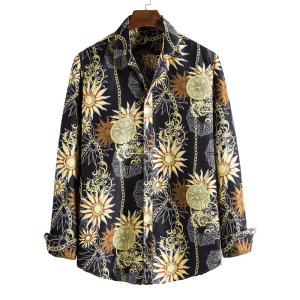 Sun amulet and chains printed long sleeve shirt