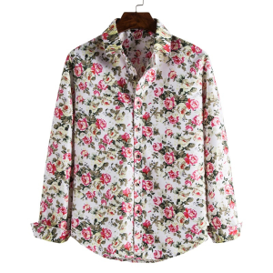 Elegant flowers printed men’s long sleeve shirt