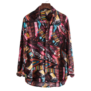 Men’s geometric print casual long sleeve shirt
