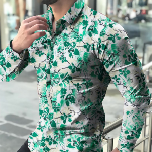 Floral Print On White Long Sleeve Shirt