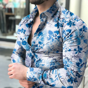 Floral Print On White Long Sleeve Shirt