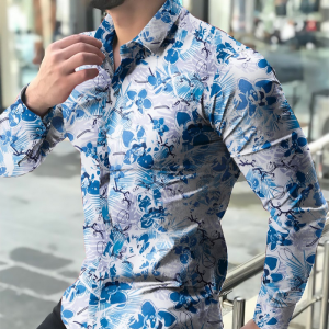 Floral Print On White Long Sleeve Shirt