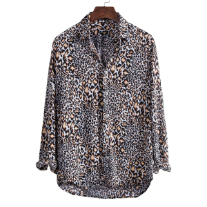 Men’s causal leopard printed long sleeve shirt