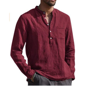 S41 Long Sleeve V Neck Casual Beach Linen Shirt