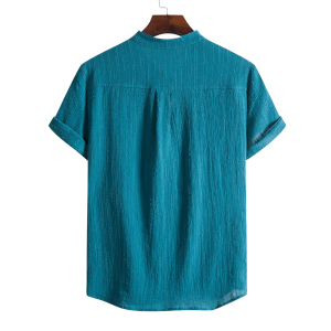 Lake Blue Cotton And Linen T-Shirt