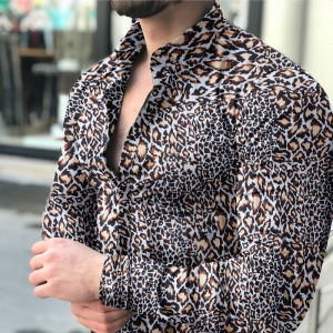 Men’s causal leopard printed long sleeve shirt