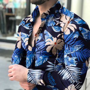 Tropical plants printed long sleeve shirt