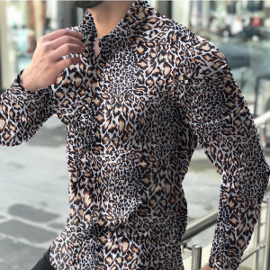 Men’s causal leopard printed long sleeve shirt