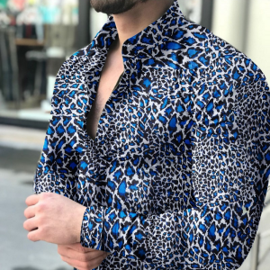 Men’s causal leopard printed long sleeve shirt