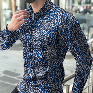 Men’s causal leopard printed long sleeve shirt