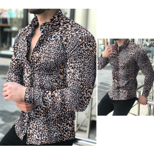 Men’s causal leopard printed long sleeve shirt