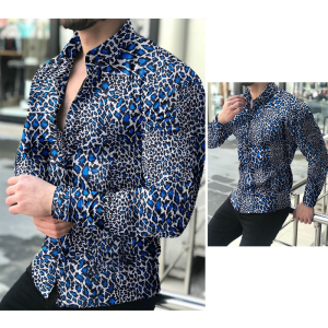 Men’s causal leopard printed long sleeve shirt
