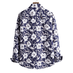 S156 White floral print on black long sleeve shirt