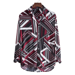 Men’s geometric print casual long sleeve shirt