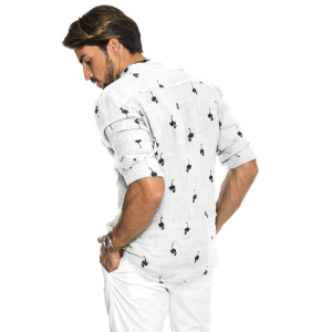 Men’s linen long sleeve flamingos print shirt