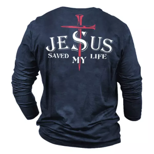 Men’s Comfortable Jesus Saved My Life Printed Cotton T-Shirt