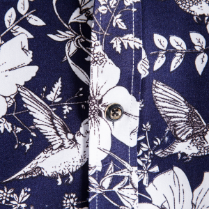 S156 White floral print on black long sleeve shirt
