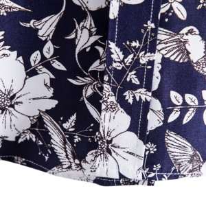 S156 White floral print on black long sleeve shirt
