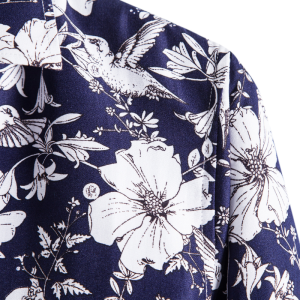 S156 White floral print on black long sleeve shirt