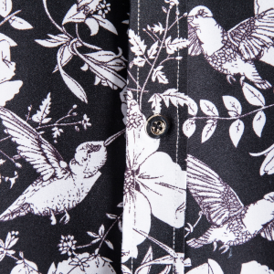 S156 White floral print on black long sleeve shirt