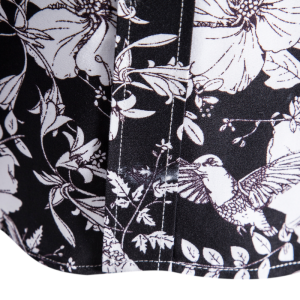 S156 White floral print on black long sleeve shirt