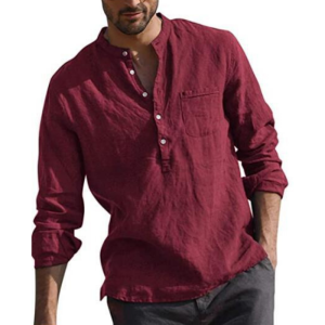 S41 Long Sleeve V Neck Casual Beach Linen Shirt