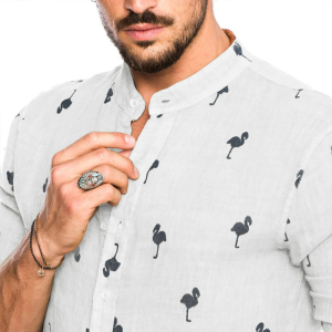 Men’s linen long sleeve flamingos print shirt