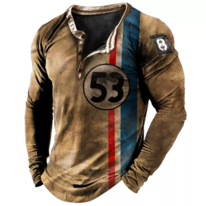 Men’s Vintage Racing Stripes Henley Long Sleeve T-Shirt