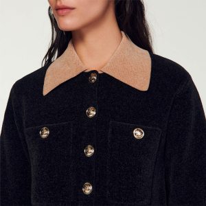 Cropped velour knit coatigan